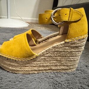 Yellow Suede Espadrille Wedge Sandals